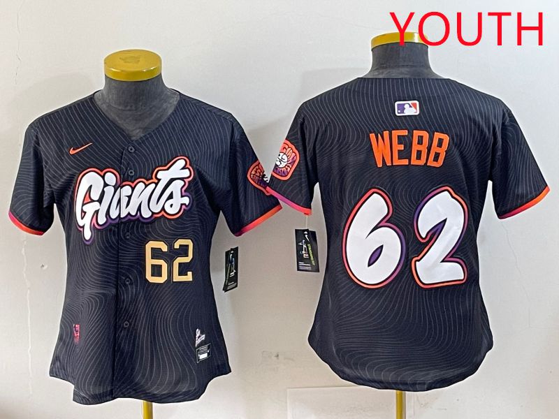 Youth San Francisco Giants #62 Webb Black Joint Name Nike 2025 MLB Jersey style 5->youth mlb jersey->Youth Jersey